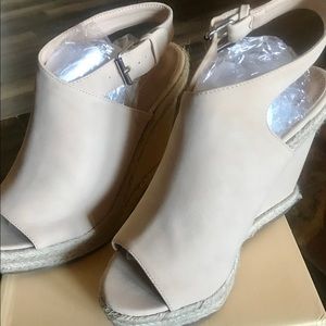 Beige Peep Toe Wedges
